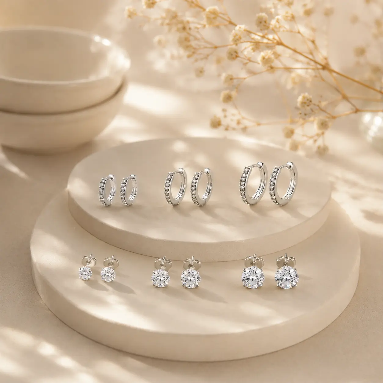 6 Pairs Stackable Earring Set for Women – CZ Studs & Huggie Hoop Earrings, Nickel-Free Hypoallergenic Jewelry, Funky Unique Accessories for Daily Outfit Vacation Party