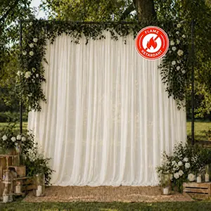 10ft x 10ft Chiffon Backdrop Curtain Panel – Ivory Durable Flame Resistant Sheer Draping Fabric with Rod Pocket