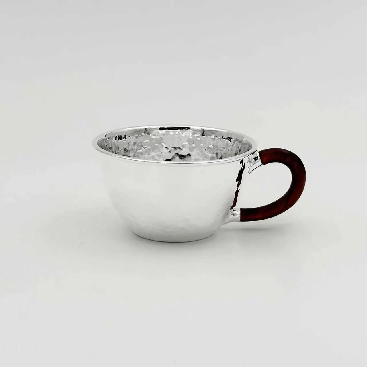 Elegant Silver Mug with Red Handle - Perfect for Tea or Coffee - Durable and Stylish Design - Ideal for Daily Use