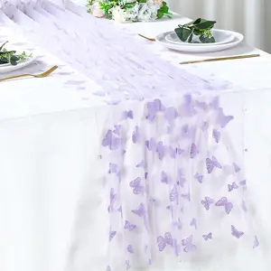 1pc Double-Sided Butterfly Table Runner, Party Tablecloth, Birthday Holiday Party Decor Tablecloth, Wedding Bridal Shower Gift Tablecloth, Baby Shower Party Supplies, Cabinet Decor Cover, Butterfly Theme Birthday Party Supplies, Dining Table Centerpiece,