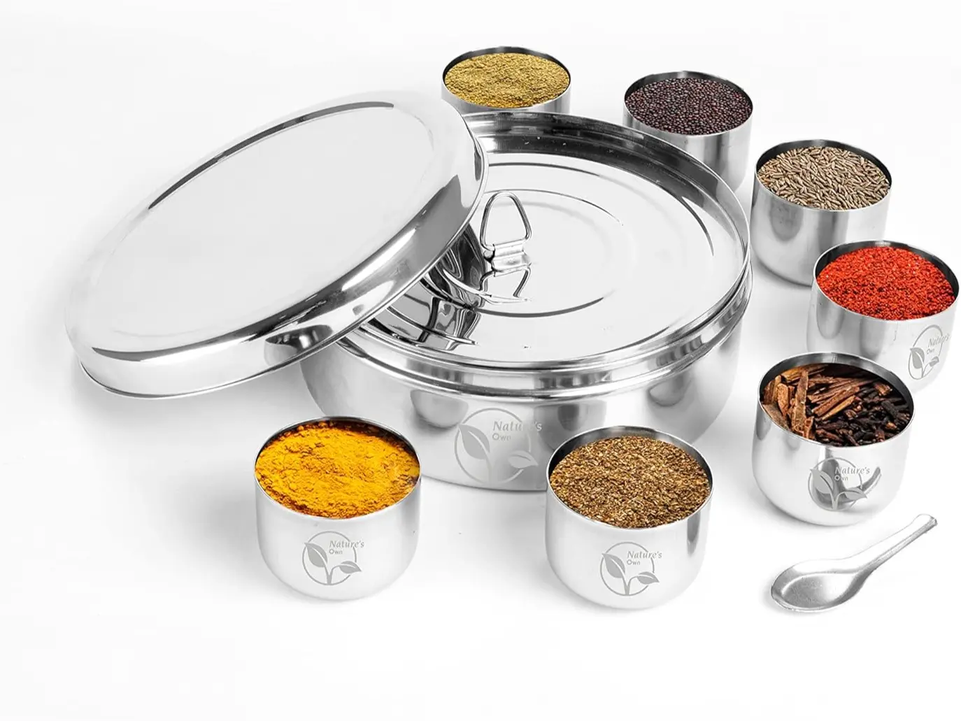Masala Dabba - Stainless Steel Spice Box with 7 Compartments , 7x7x3, Durable and Easy to Clean Kitchen Seasoning