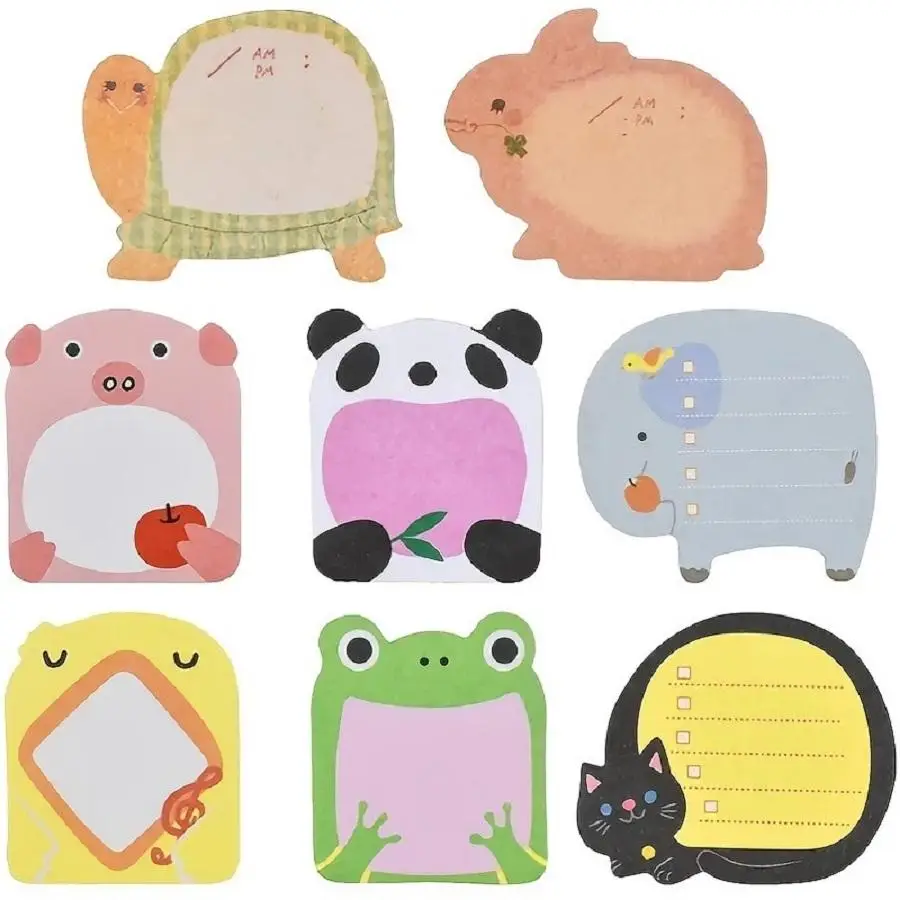Cartoon Animal Pattern Sticky Note (8pads/160 Sheets), Removable Self-stick Novelty Sticky Note, Sticky Note Pad for School and Home