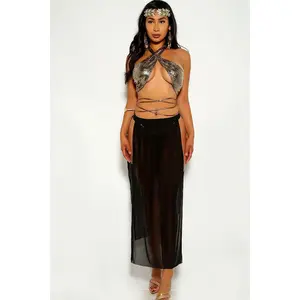 Black Golden Bronze Strappy Snake Cleopatra Goddess 3 Piece Costume
