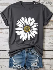 【Plus Size】 Floral Print Round Neck Tee, Casual Short Sleeve Crew Neck T-shirt for Summer, Women's Plus Clothing for Daily Wear, Tops
