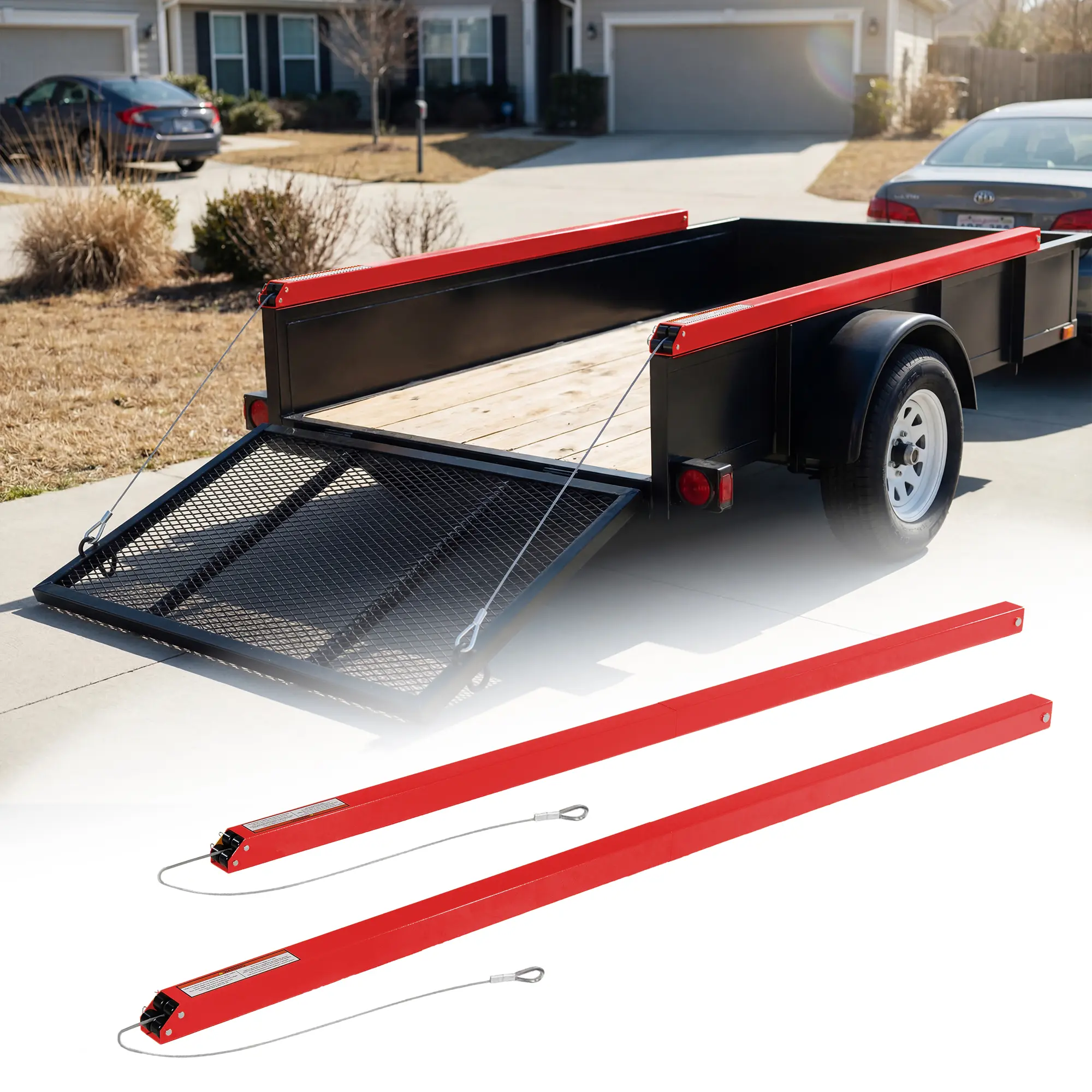 Trailer Gate Lift Assist, Compatible with Utility Trailers Ramp and Tailgate, with 12 to 24 inch Height Side Rail, 4 to 6 Ft Height Tail Gate or Ramp, Red Truck Lift Gate Car Ramp, Anti-Rust Coating, Kit