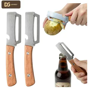 DGAPHRO 2 Pack Multi-Functional Vegetable Peeler, Ultra-Sharp Stainless Steel Peelers for Kitchen with Wooden Handle and Bottle Opener,Fruits Potato Peeler Knife.