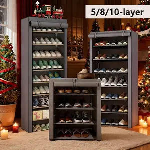 10/8/5-Tier Shoe Rack Organizer, Vertical Narrow Shoe Rack Storage Rack High Shoe Rack, Portable Shoe Rack With Non-Woven Cover For Wardrobe, Hallway, Bedroom, Entryway, Gray