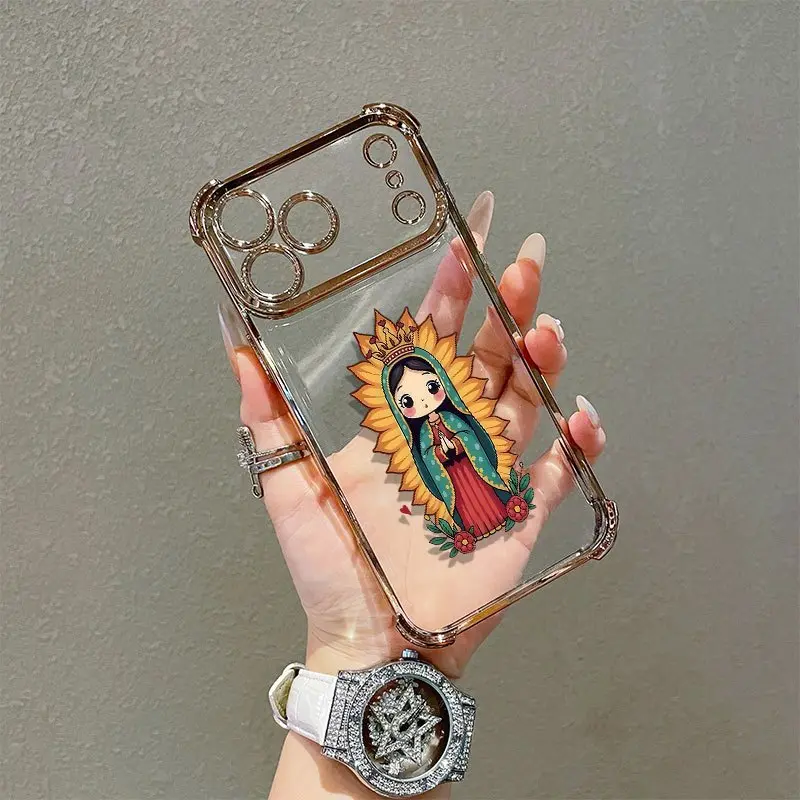 Holy Virgin Design Shockproof Cellphone Case - Electroplated Border, 4-Corner Thick Shock-Absorption Casing, Counter-Fall Cushion, 2D Printing Protector Accessories for iPhone 17 Air/16/15/14/13/12/11 Pro Max Plus, Handheld Devices