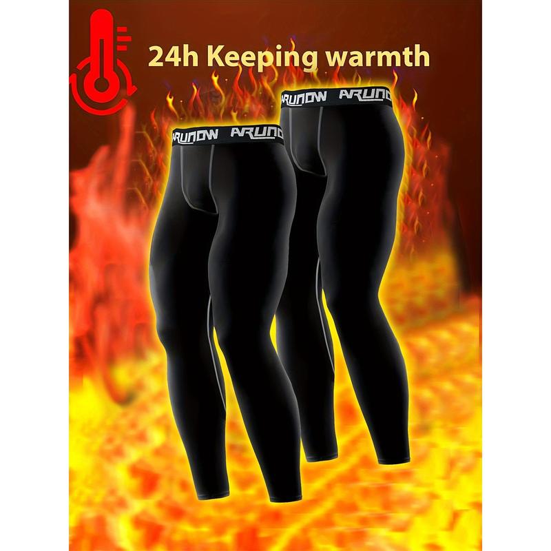2pcs Men'S High-Elastic Waistband Thermal Leggings - Full-Length Tight-Fit Winter Pants with Full-Length Zipper Closure, Thermal Insulation for Gym, Running, Casual Wear - Solid Color Athletic Pants (hand Washable), Gym Wear, Sleek Design