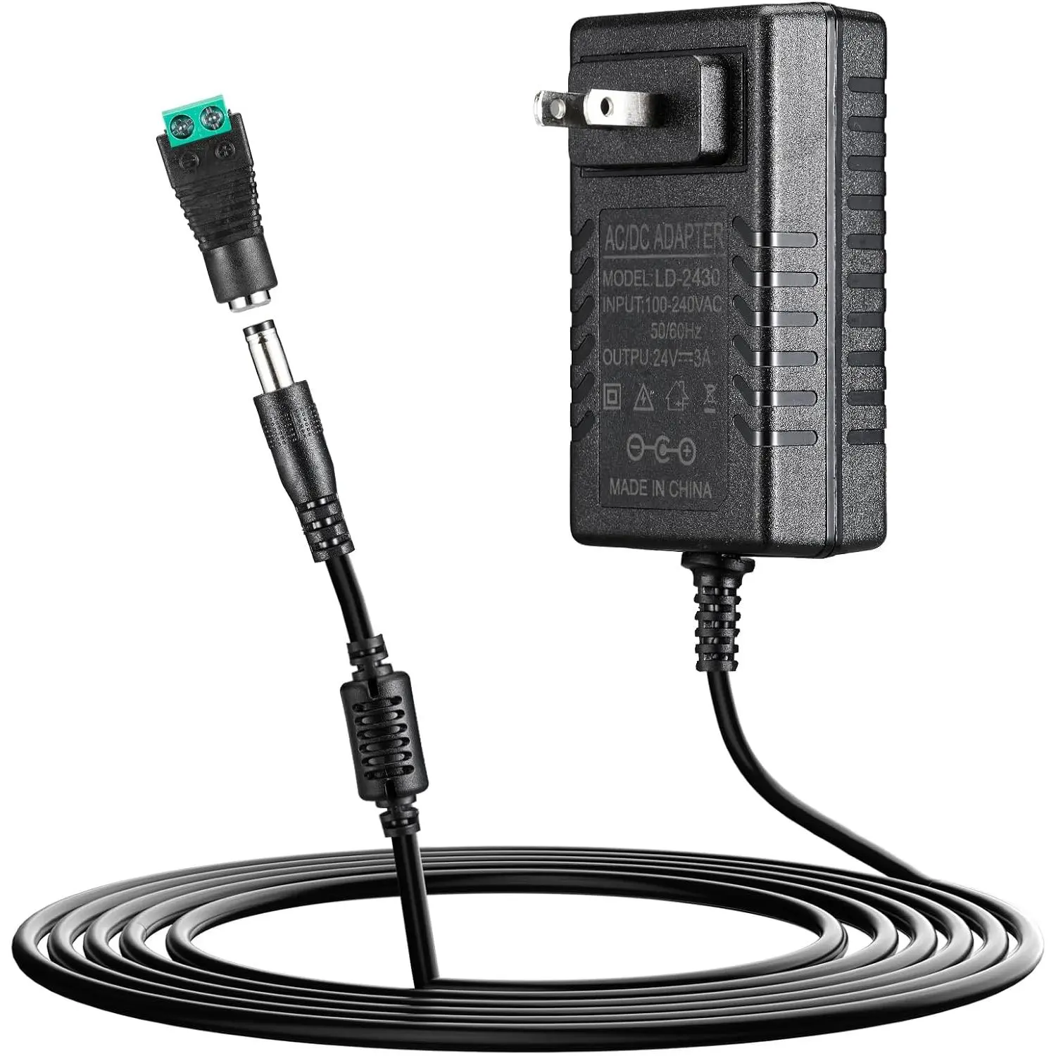 24V 3A Power  72W,100-240V AC/DC 24Volts 3Amps 2.5A 2A 1.5A 1A DC Power  Adapte with 5.5x2.5mm&5.5x2.1mm Output Plug,1LED Terminal Connector for LED Strip Light Lamp CCTV Camera Printer