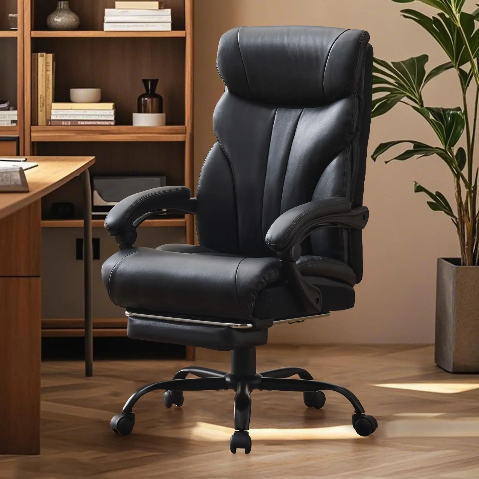Big and Tall Office Chairs with Foot Rest,500LBS Wide Ergonomic Gaming Chair,90-155°Recline Executive Leather Computer Chairs,Black office  chair high back office chair