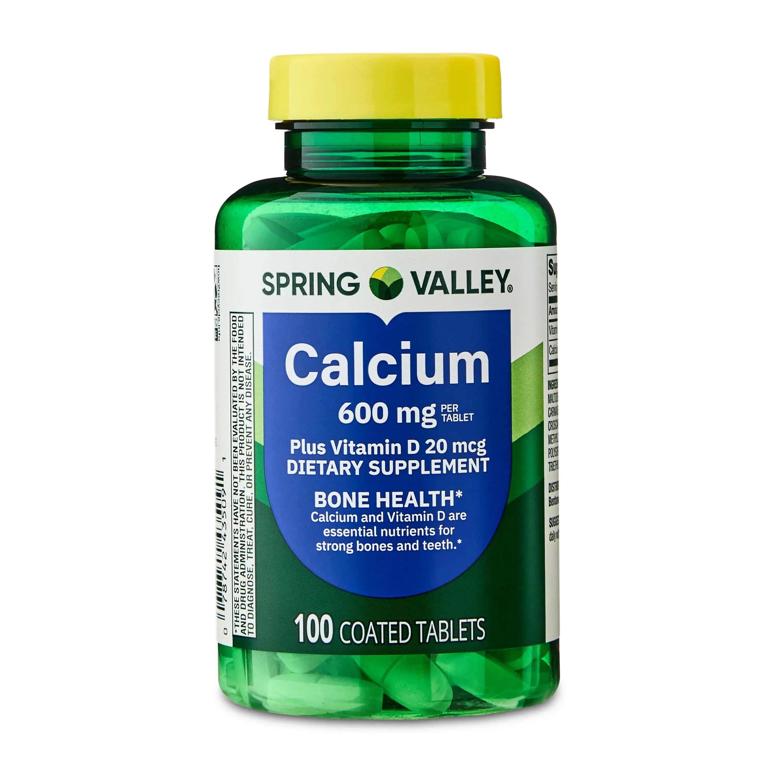 Spring Valley Calcium Plus Vitamin D Tablets 600 mg | 100 Count for Adults with Low Dietary Calcium Intake | Bone Health Supplement