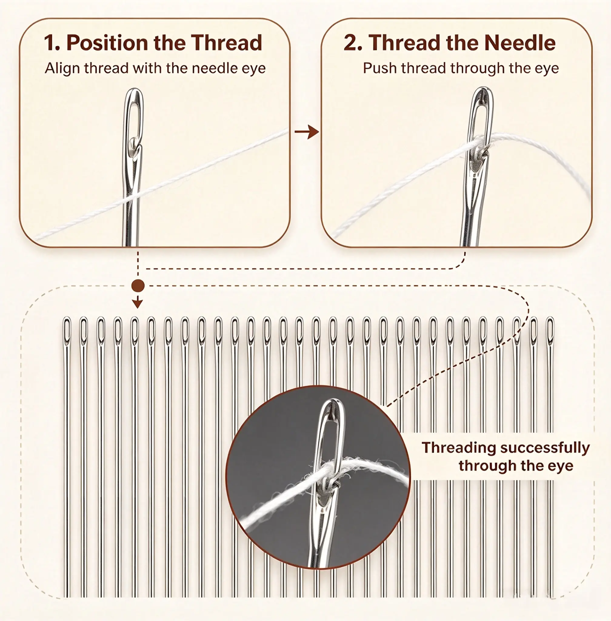 Easy Thread Side Opening Hand Sewing Needles Set, 5 Sizes 30 Pcs Self Threading Needles with Wooden Storage Tube for Sewing & Leather Craft