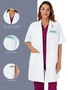 Collared Multi-Pocket Lab Coat, Unisex Professional Workwear Outercoat, Role-Playing for All Seasons, Loose-Fit Solid Pattern