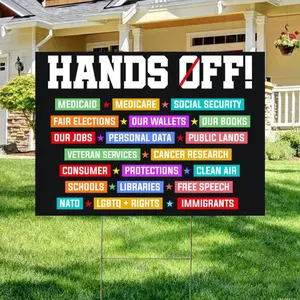Hands Off Yard Sign, Anti Trump Anti Maga FDT DOGE Democrat Yard Banner, Anti Oligarchy Resist 8647 Yard Protest Political Outdoor Sign
