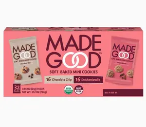 MadeGood Soft Baked Mini Cookies - 32 Packs, 16 Chocolate Chip & 16 Snickerdoodle, Vegan, Gluten-Free, USDA Organic, Nut-Free, Non-GMO, Allergy-Friendly Snacks