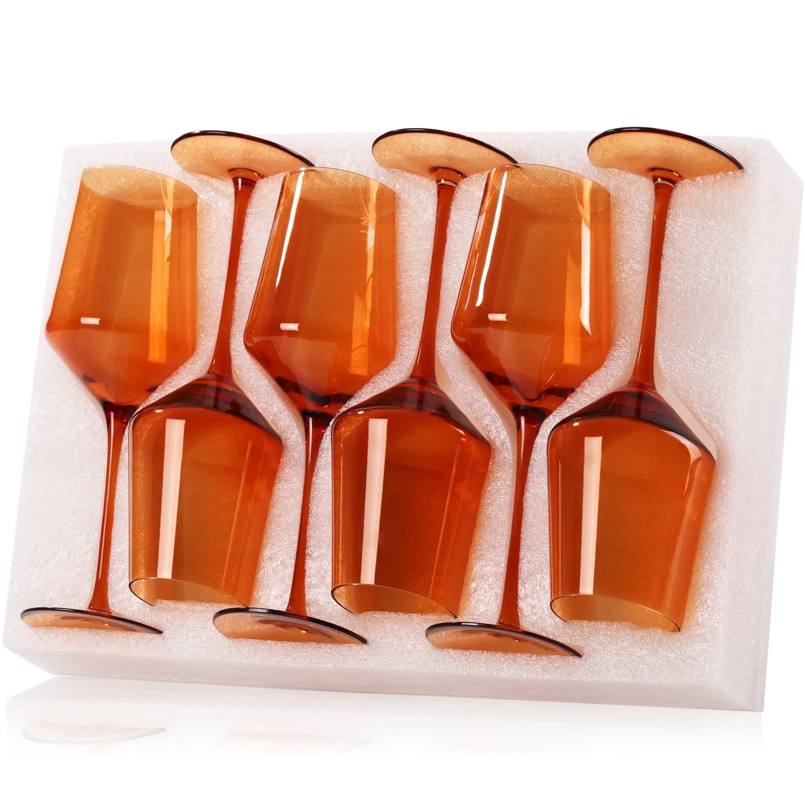 Orange Wine Glasses Set of 6-15 oz, Unfading Color, Hand-blown Colored Wine Glasses - Gifts for Wine Lovers, Wedding Drinkware