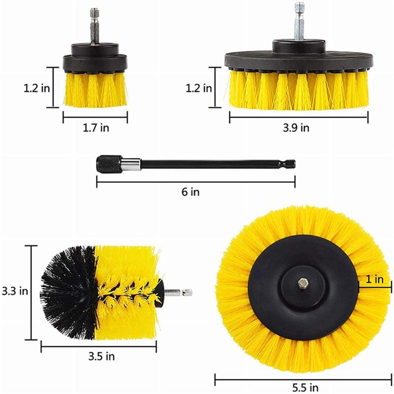 3Pcs/5Pcs Electric Scrubber Brush Drill Brush Kit Power Drills Scrubber Brush For Carpet Glass Car Tires Nylon Brushes 2/3.5/4''