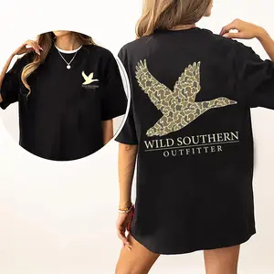 Duck Hunting Camo Desgin Shirt, Outdoors T-shirt, Simply Printed Graphic Shirt, Daily Casual Cotton Womenswear