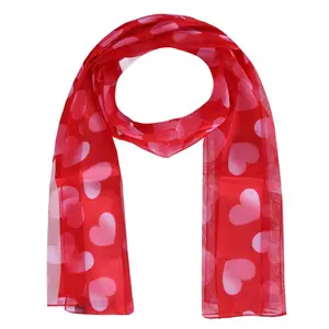 CTM Women's Lightweight Satin Valentine's Bold Heart Print Scarf