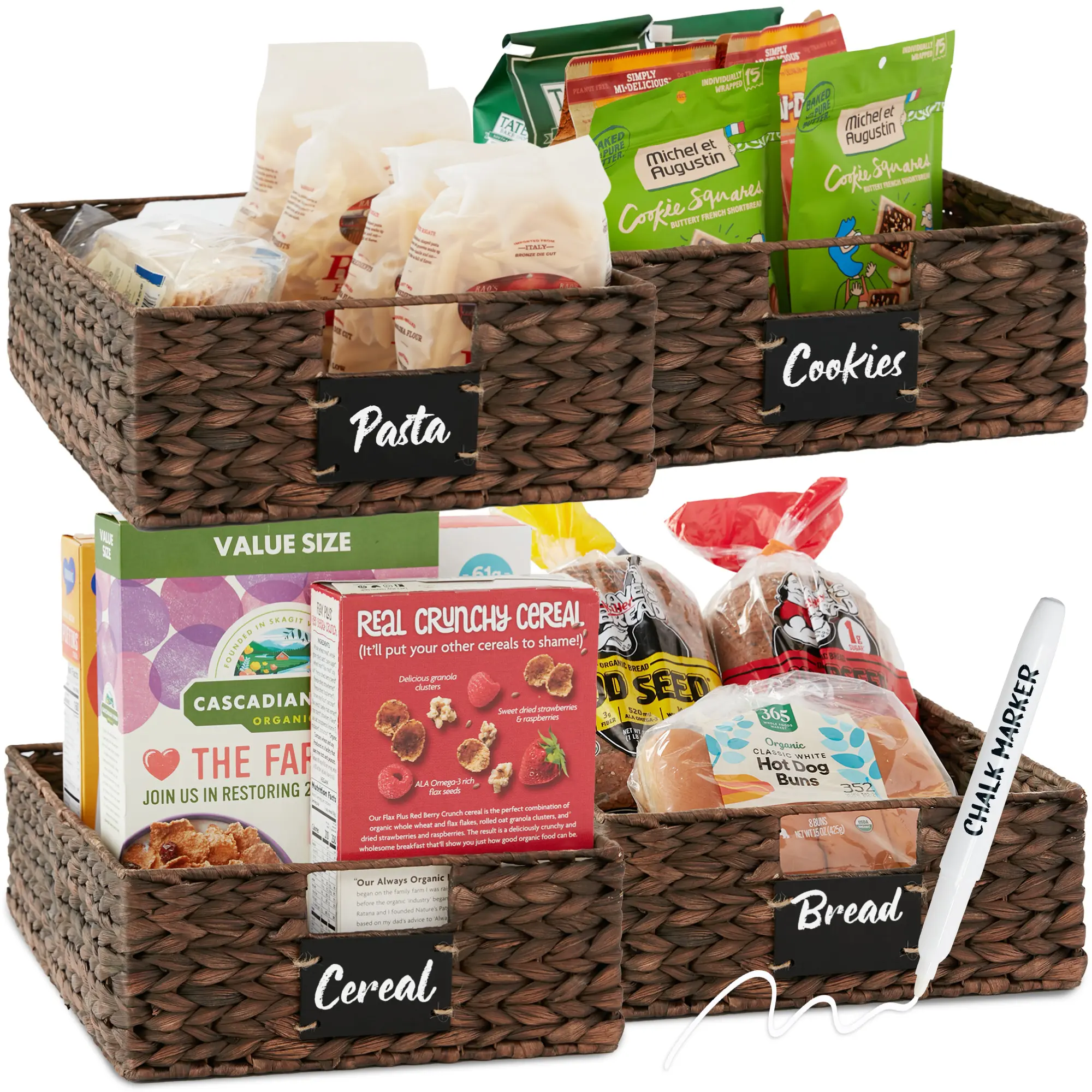 Best Choice Products Set of 4 16x12in Woven Water Hyacinth Pantry Baskets w/ Chalkboard Label, Chalk Marker Best Choice Products Set of 4 16x12in Woven Water Hyacinth Pantry Baskets w/ Chalkboard Label, Chalk Marker