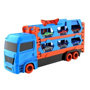 6-Vehicle Deformable Metal Track Transporter with Catapulting Shooting Mechanism 6-in-1 Folding Ejecting Race Track Toy Perfect Christmas Gift Children Semi Truck