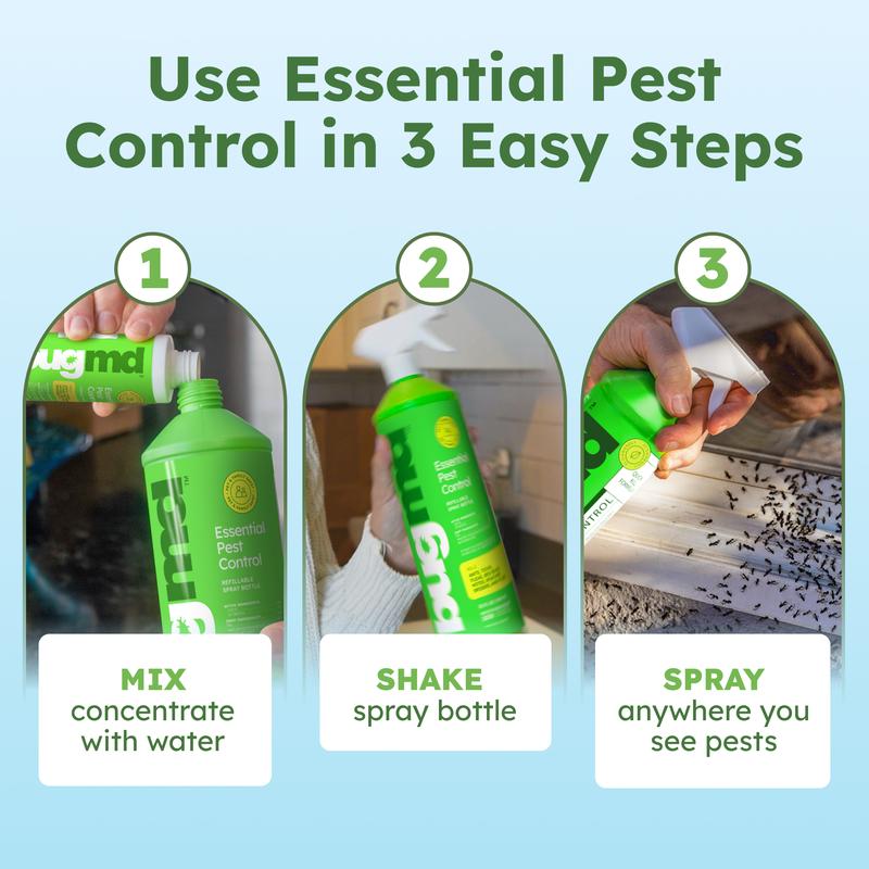 BugMD Essential Pest Control Concentrate – Natural Ant, Roach, Spider Killer for Indoor & Outdoor Use with Essential Oils