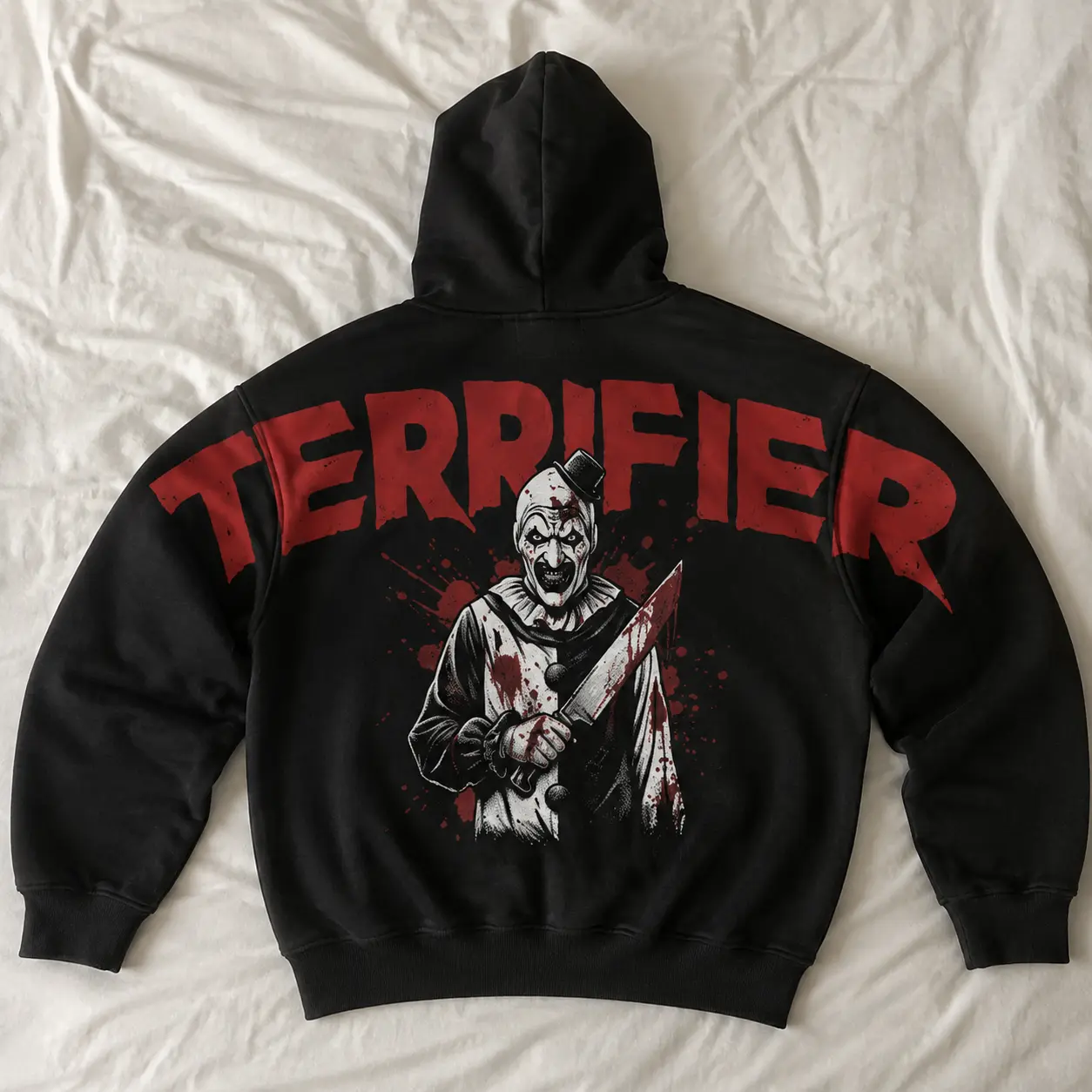 Women's Unisex Terrifier Art The Clown Pullover Hoodie - Shoulder-to-Shoulder, Special Edition Horror 90s-Style Top, Scary Movie Fan Halloween Gift
