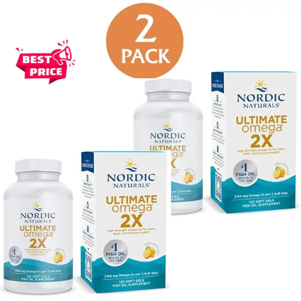 Nordic Naturals Ultimate Omega, Lemon Flavor PACK OF 2 - 120 Soft Gels - 1280 mg Omega-3 - High-Potency Fish Oil Supplement with EPA & DHA - Promotes Brain & Heart Health - Non-GMO - 120 Servings