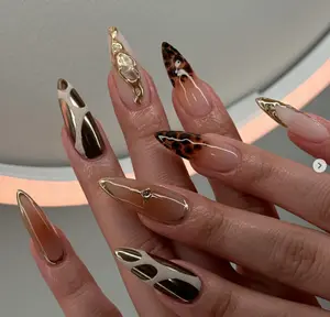 Ombre Cheetah Nails Set 3DG Press On Nails, Handmade 3DG Nails, Luxury Aesthetic Nails