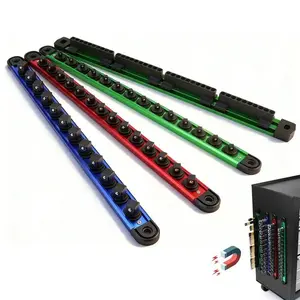 Magnetic Socket Organizer, 3/8" Drive Aluminum Alloy Socket Rail, Heavy Duty Magnetic Socket Holder with 14PC 360° Swivel Removable Clips, Magnetic Socket Rack for Tool Box Drawer, Green