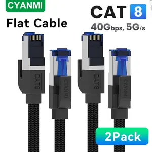 CYANMI Cat 8 Ethernet Cable, 2 Pack Ethernet Cable with 40Gbps 2000Mhz High Speed, Flat Cable Braided, Shielded Heavy Duty Internet Cable Compatible for Gaming PC PS5 PS4 PS6 Xbox Modem Router