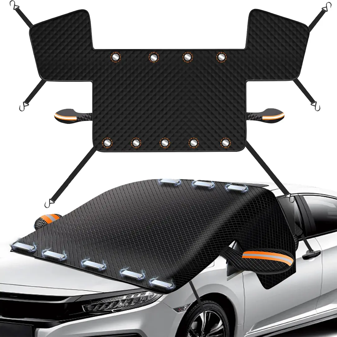 114''x47'' Car Windshield Ice Snow Cover with 9 Magnetic Edges, Heavy Duty Oxford Fabric Windscreen Protector Cover with Side Mirror Covers, Car Side Window Winter Waterproof Frost Cover for Most Sedan Truck SUV Van RV and MPV, Winter Cars Accessories