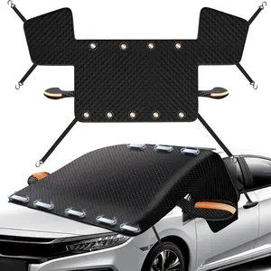 114''x47'' Car Windshield Ice Snow Cover with 9 Magnetic Edges, Heavy Duty Oxford Fabric Windscreen Protector Cover with Side Mirror Covers, Car Side Window Winter Waterproof Frost Cover for Most Sedan Truck SUV Van RV and MPV, Winter Cars Accessories