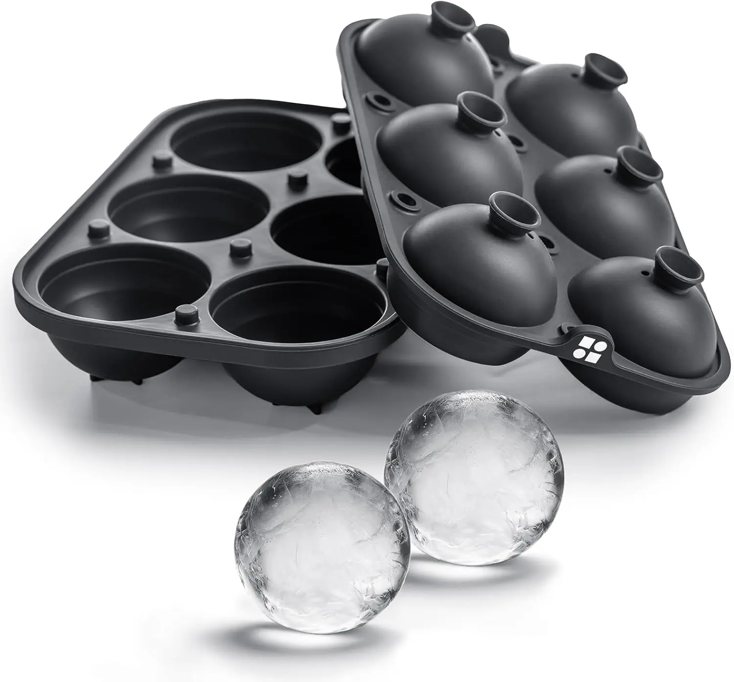 Ice Cube Molds – Large Silicone Ice & Sphere Mold Combo with Built-In Easy-Fill Funnel 2-Inch round & Square Whiskey Ice Molds for Cocktails & Bourbon (Charcoal) glacio