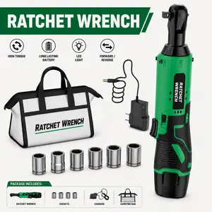 Cordless Variable Speed Ratchet Wrench Kit.Cordless Ratchet Wrench 3/8" Electric Socket Wrench Rechargeable Power Tool for Auto Repair