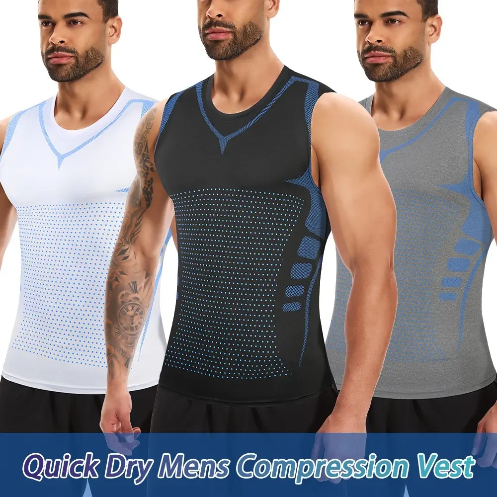 Menswear Sleeveless Compression Body Shaper Shapewear Sports Shirt Quick Dry Vest Breathable Lightweight Dry Fit Workout Tank Top Adjustable Exercise Vest for Gym & Casual Wear Clothes