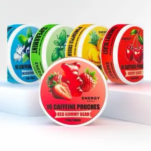 Pure Energy! 5 Pack Caffeine Pouches - 16 Pouches Each - 72 mg Each - Cherry Blast, Pineapple Crash, Blueberry Ice, Red Gummy Bear & Spearmint Sugar-Free Energy Nootropic Beverage Drink Sport