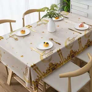 1 piece of Eid al Fitr tablecloth, Picnic Table Cover, made of polyester, is perfect for decorating dining tables during Ramadan. It is an ideal decoration for both indoor and outdoor celebrations of Eid al Fitr.