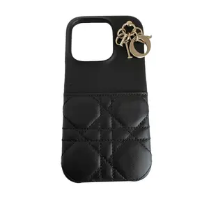 Pre-owned DIOR Lambskin Small Leather Goods Black Cannage iPhone 14 Pro Case Protective Phone Cover
