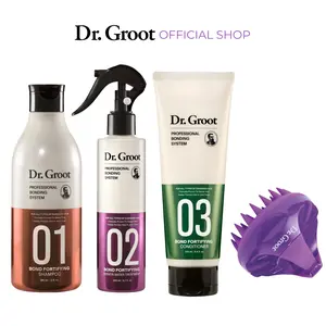 Dr. Groot Professional Bonding System 3 Step Trio with Free Premium Scalp Cleansing Brush, Korean Haircare, Keratin