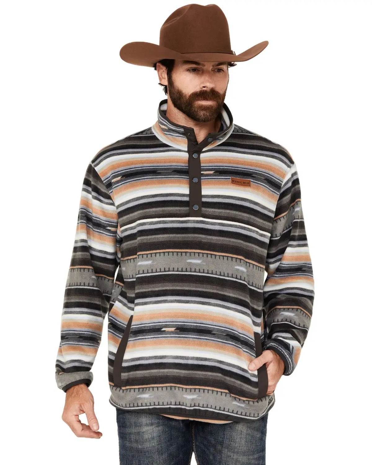 Cinch Men's Men'S Striped Print Quarter Snap Long Sleeve Pullover - Mwk1514024