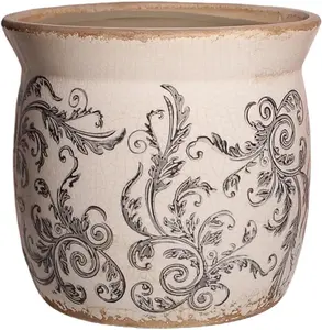 Rustic Ceramic Pots for , 6.21in.  Crackle Glazed Planters for Indoor & Outdoor  with Drainage Hole,  Planting Pots for Gardening, Tuscan Decor  Pots Indoor, Scroll Gray