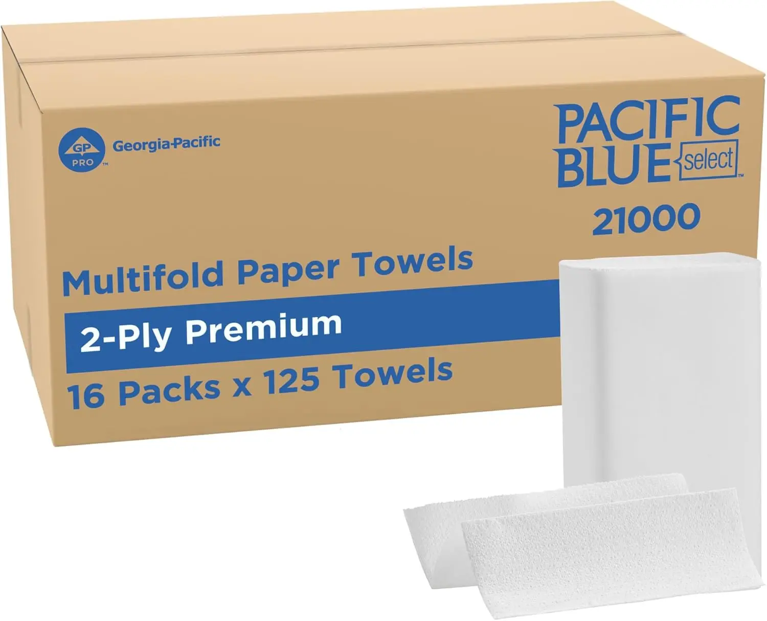 Premium 2-Ply Multifold Disposable Paper Towels Bulk Case, White High Absorbent Embossed Hand Towels, 3.2" Fold Width, 16 Packs 125 Sheets Each, Dispenser Compatible Stackable Towels for Commercial Restroom Office Healthcare
