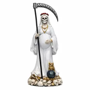 12" Holy Santa Muerte Embarazada White Pregnant Statue with Scythe and Skulls Decorative Figurine