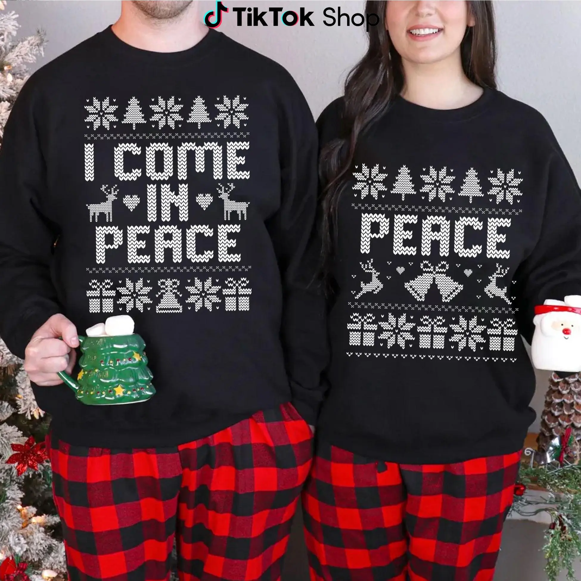 I Come In Peace Couple Shirt, Sweater, Couples Matching His & Hers Christmas Jumper, Xmas Funny I Come In Peace, Peace Hoodie, Adult Humour