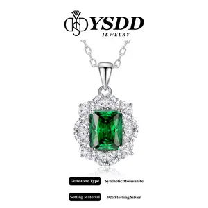 【11.21 】Vintage 3CT Radiant Cut Halo Necklace vvs Synthetic Moissanite Necklace in 925 Sterling Silver