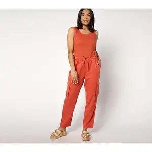 AnyBody Petite Mixed Media Cargo Jumpsuit