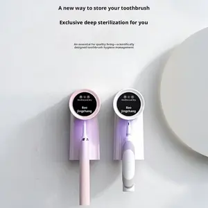 UV Toothbrush and Cup Holder Sterilizer with Dryer Magnetic Hanging Cup No Drill Wall Mount 99.99% Bacteria Kill