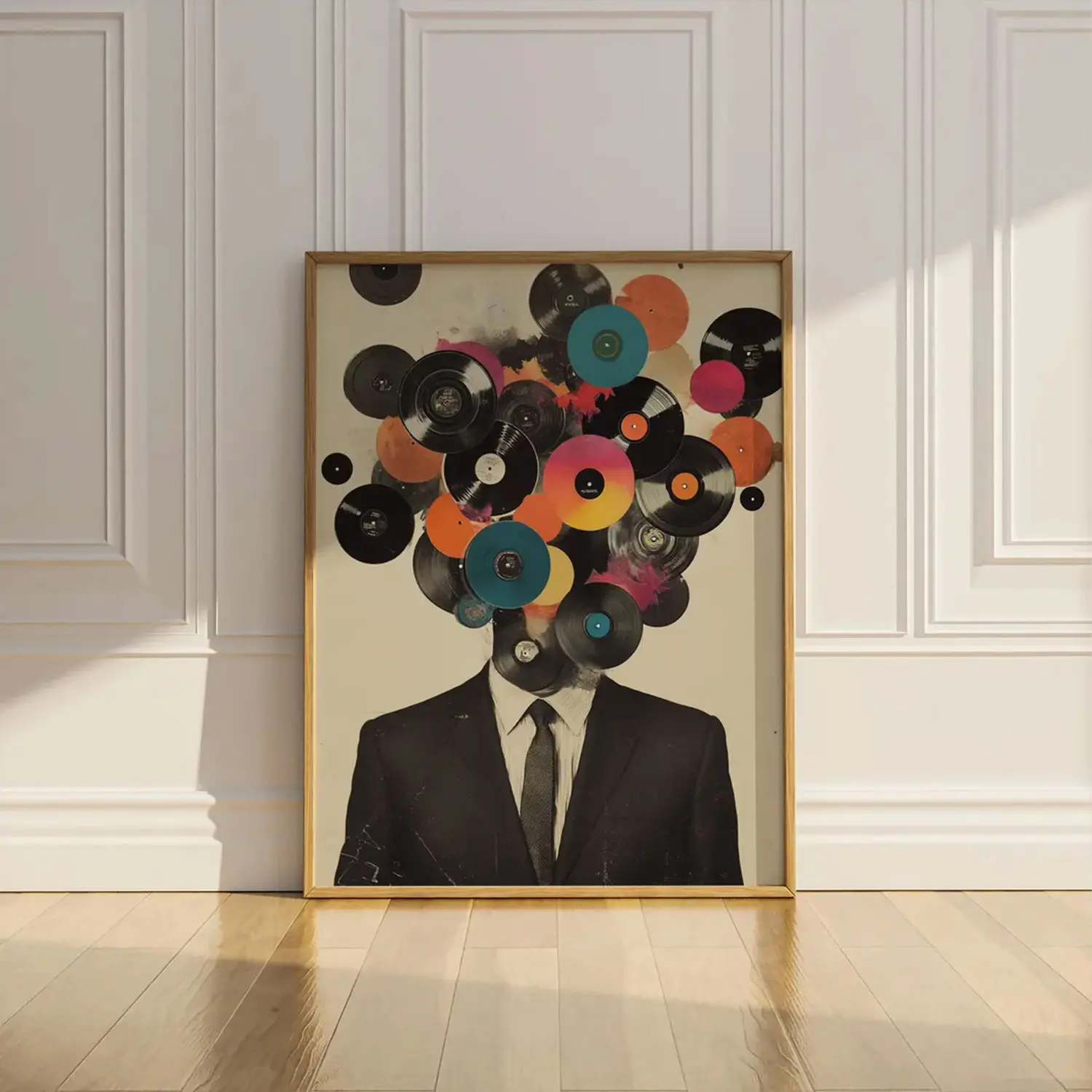 Vinyl Records Wall Art Print Vintage Collage Man In Suit Modern Wall Decor DJ Retro Music Lover Gift Pop Art Home Decor 8x12 12x18 16x24 24x36 27x40 inch